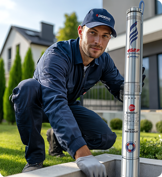 Instalator Pedrollo montujący pompę głębinową